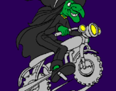 Disegno Strega in motocicletta  pitturato su liya
