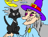 Disegno Strega con il gatto  pitturato su davide