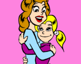 Disegno Madre e figlia abbracciate pitturato su REBECCA