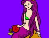 Disegno Sirena con la conchiglia  pitturato su giovanni