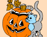 Disegno Zucca e gatto pitturato su FRANCESCA