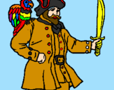 Disegno Pirata con il pappagallo  pitturato su fausto