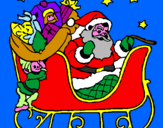 Disegno Babbo Natale alla guida della sua slitta pitturato su kp