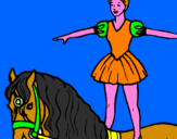 Disegno Trapezista in groppa al cavallo pitturato su LEO CIRCO    