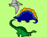 Disegno Tre specie di dinosauri  pitturato su liya