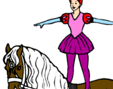Disegno Trapezista in groppa al cavallo pitturato su rene