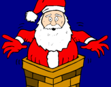 Disegno Babbo Natale sul ciminiera pitturato su lino lo spaventapasseri