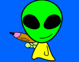 Disegno Alieno II pitturato su lorenzo