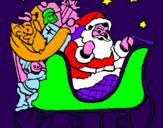 Disegno Babbo Natale alla guida della sua slitta pitturato su filippo