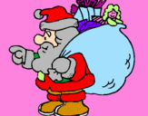 Disegno Babbo Natale e il suo sacco di regali  pitturato su samuel