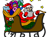 Disegno Babbo Natale alla guida della sua slitta pitturato su lice