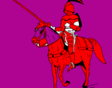 Disegno Cavallerizzo a cavallo  pitturato su samuel