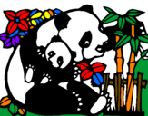 Disegno Mamma panda  pitturato su elisa