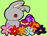 Disegno Coniglietto di Pasqua  pitturato su rossy