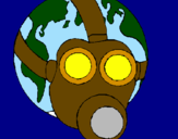 Disegno Terra con maschera anti-gas  pitturato su giacomo