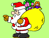 Disegno Babbo Natale e il suo sacco di regali  pitturato su elisa