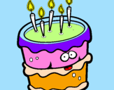 Disegno Torta di compleanno 2 pitturato su simone