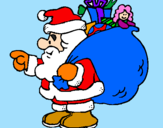 Disegno Babbo Natale e il suo sacco di regali  pitturato su alessio