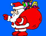 Disegno Babbo Natale e il suo sacco di regali  pitturato su rossella r.