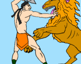 Disegno Gladiatore contro un leone pitturato su david 