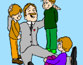 Disegno Papà con i suoi 3 figli  pitturato su silvia