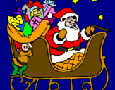 Disegno Babbo Natale alla guida della sua slitta pitturato su maria