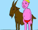 Disegno Bambino africano con una capra pitturato su nicolo