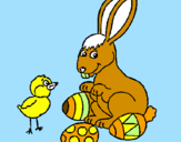 Disegno Pulcino, coniglietto e uova  pitturato su daniele pibiri