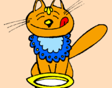 Disegno Gatto che mangia  pitturato su noemi