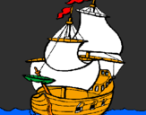 Disegno Barca  pitturato su moreno