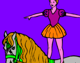 Disegno Trapezista in groppa al cavallo pitturato su sarabusetto