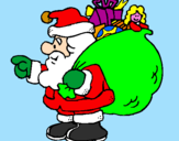 Disegno Babbo Natale e il suo sacco di regali  pitturato su SIMONE