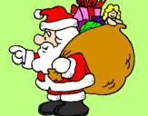 Disegno Babbo Natale e il suo sacco di regali  pitturato su valeria