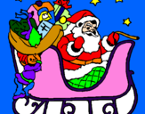 Disegno Babbo Natale alla guida della sua slitta pitturato su babbo