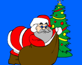 Disegno Babbo Natale che consegna i regali pitturato su Francesco 5 anni