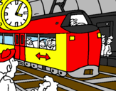 Disegno Stazione delle ferrovie  pitturato su Alex 6 anni