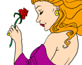 Disegno Principessa con una rosa pitturato su Gray