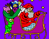 Disegno Babbo Natale alla guida della sua slitta pitturato su kiara