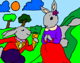 Disegno Conigli pitturato su marta