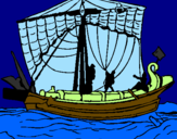 Disegno Barca romana  pitturato su matteo