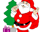 Disegno Babbo Natale con lalbero di Natale pitturato su carol