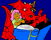 Disegno Drago, ragazza e libro pitturato su beadiavoletta