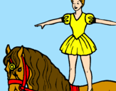 Disegno Trapezista in groppa al cavallo pitturato su maria