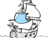 Disegno Barca  pitturato su gabi