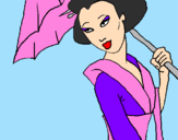 Disegno Geisha con parasole pitturato su imane