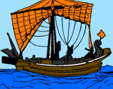 Disegno Barca romana  pitturato su simone