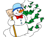 Disegno Pupazzo di neve e albero di Natale pitturato su renna