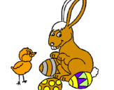 Disegno Pulcino, coniglietto e uova  pitturato su ninfea