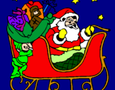 Disegno Babbo Natale alla guida della sua slitta pitturato su  hjghkmyutgjnhkuhjgtyhjkm