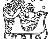 Disegno Babbo Natale alla guida della sua slitta pitturato su marco